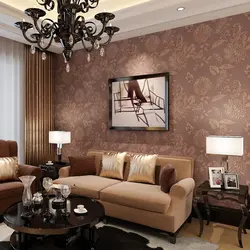 Brown Wallpaper With Flowers In The Living Room Interior Photo