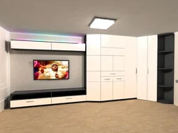 Corner wall in the living room with a TV in a modern style photo