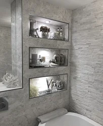 Полки из плитки в ванной комнате дизайн