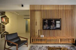 Slatted Partition In The Interior Of The Living Room Photo