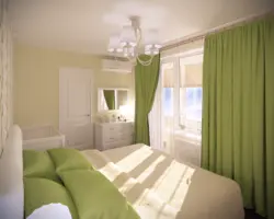 Оливковые шторы в интерьере спальни