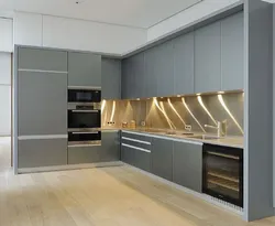 Kitchen with high upper cabinets photo