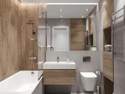 Gray bathroom interior with wood