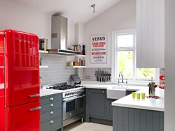Kitchens with red refrigerator design
