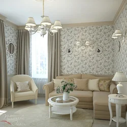 Provence style wallpaper in the living room interior