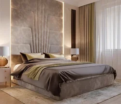 Дизайн стены у изголовья кровати в спальне фото