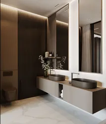 Gray brown bathroom interior
