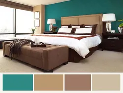 Color combination brown in the bedroom interior with what color