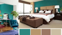 Color combination brown in the bedroom interior with what color