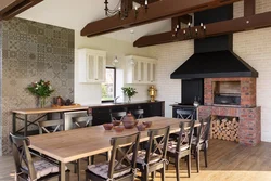 Summer kitchen design with barbecue area