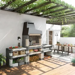 Summer kitchen design with barbecue area