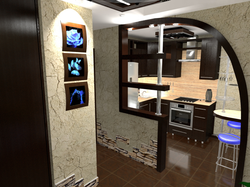 Kitchen Design With Living Room Partition Made Of Plasterboard