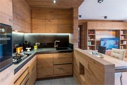 Kitchen interior with wooden countertop in modern style