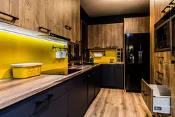 Kitchen interior with wooden countertop in modern style