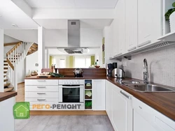 Kitchen interior with wooden countertop in modern style