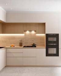 Kitchen interior with wooden countertop in modern style