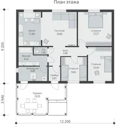 Layout of a house with 3 bedrooms photo