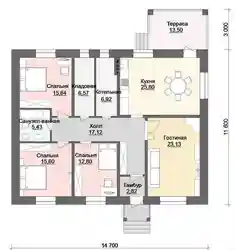 Plans For A One-Story House With 3 Bedrooms Photo