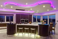 Types of suspended ceilings photos for kitchens with LED