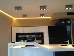 Types of suspended ceilings photos for kitchens with LED