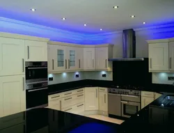 Types of suspended ceilings photos for kitchens with LED