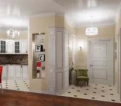 Kitchen combined with hallway and living room photo