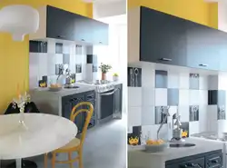 Combination of gray white with other colors in the kitchen interior