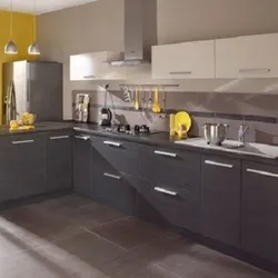 Combination of gray white with other colors in the kitchen interior
