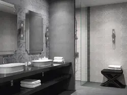 Gray Porcelain Tiles In The Bathroom Interior