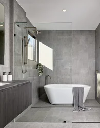Gray Porcelain Tiles In The Bathroom Interior