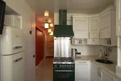 Kitchen interior 5 sq m with gas refrigerator