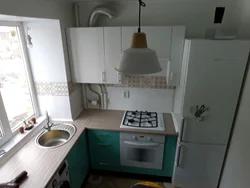 Kitchen interior 5 sq m with gas refrigerator