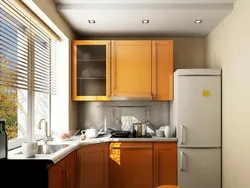 Kitchen interior 5 sq m with gas refrigerator