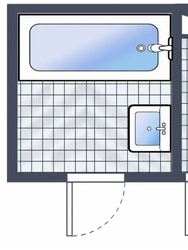Hammom dizayni vannasi eshik qarshisida