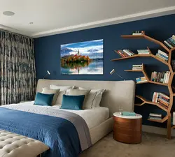 Синие шторы в спальне фото