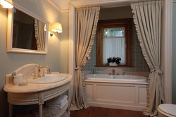 Bathroom design with bath curtain