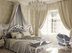 Modern curtains in the bedroom interior photo