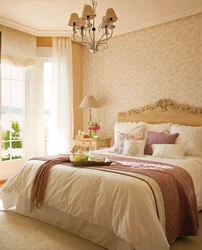 Colors combined with beige in the bedroom interior photo