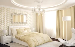 Colors combined with beige in the bedroom interior photo