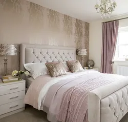 Curtains bedroom interior with white furniture