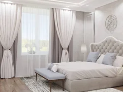 Curtains bedroom interior with white furniture