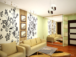 Living room interior design with combined wallpaper