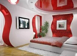 Red furniture in the bedroom interior