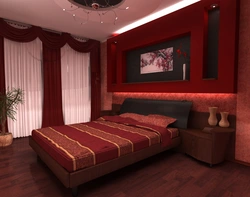 Красная мебель в интерьере спальни