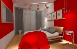 Red furniture in the bedroom interior