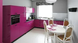 Color combination with pink in the kitchen interior photo