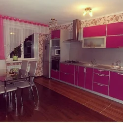 Color combination with pink in the kitchen interior photo