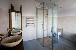 Bathroom interior with shower without bathtub