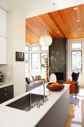 Laminate on the ceiling in the kitchen interior