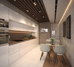 Laminate on the ceiling in the kitchen interior